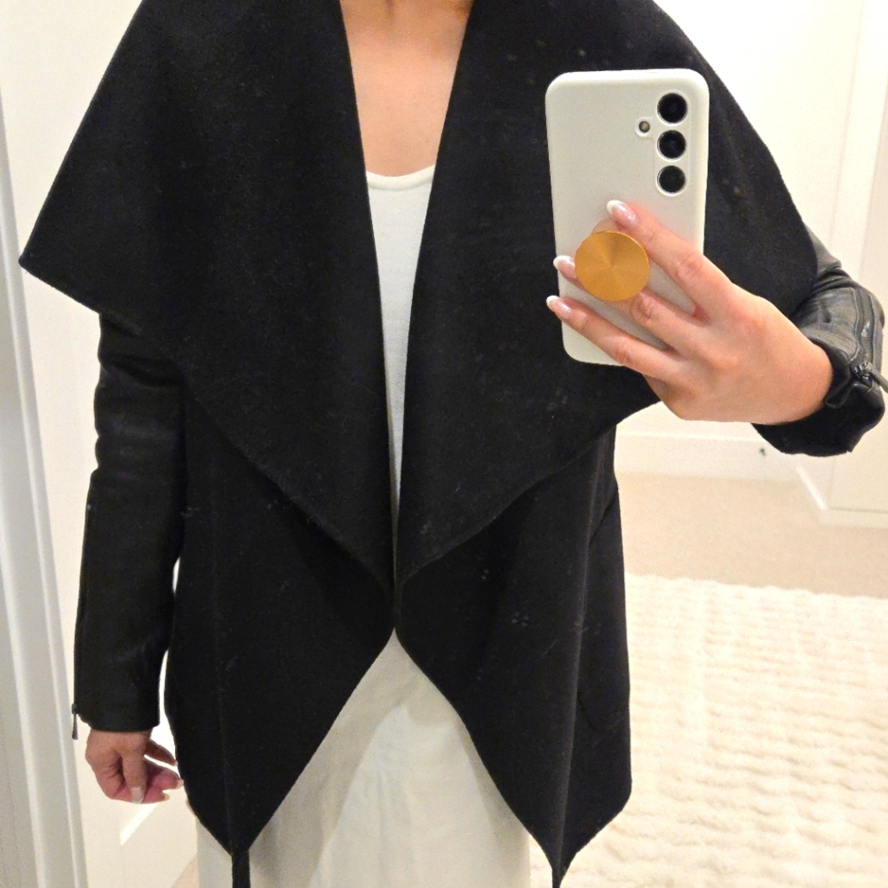 BCBGMAXAZRIA Black Draped Wool Blend Jacket
